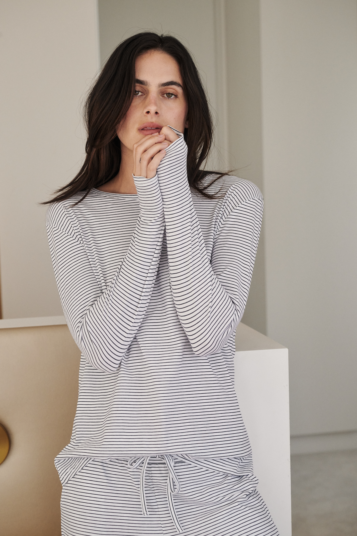Long sleeve tee PJ set - Navy stripe