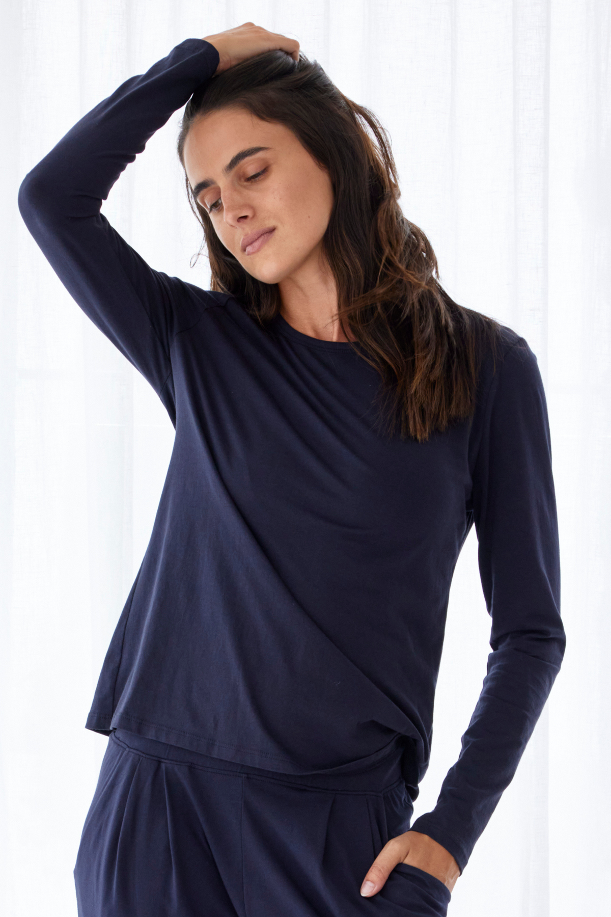 Shelf bra long sleeve top - Deep navy