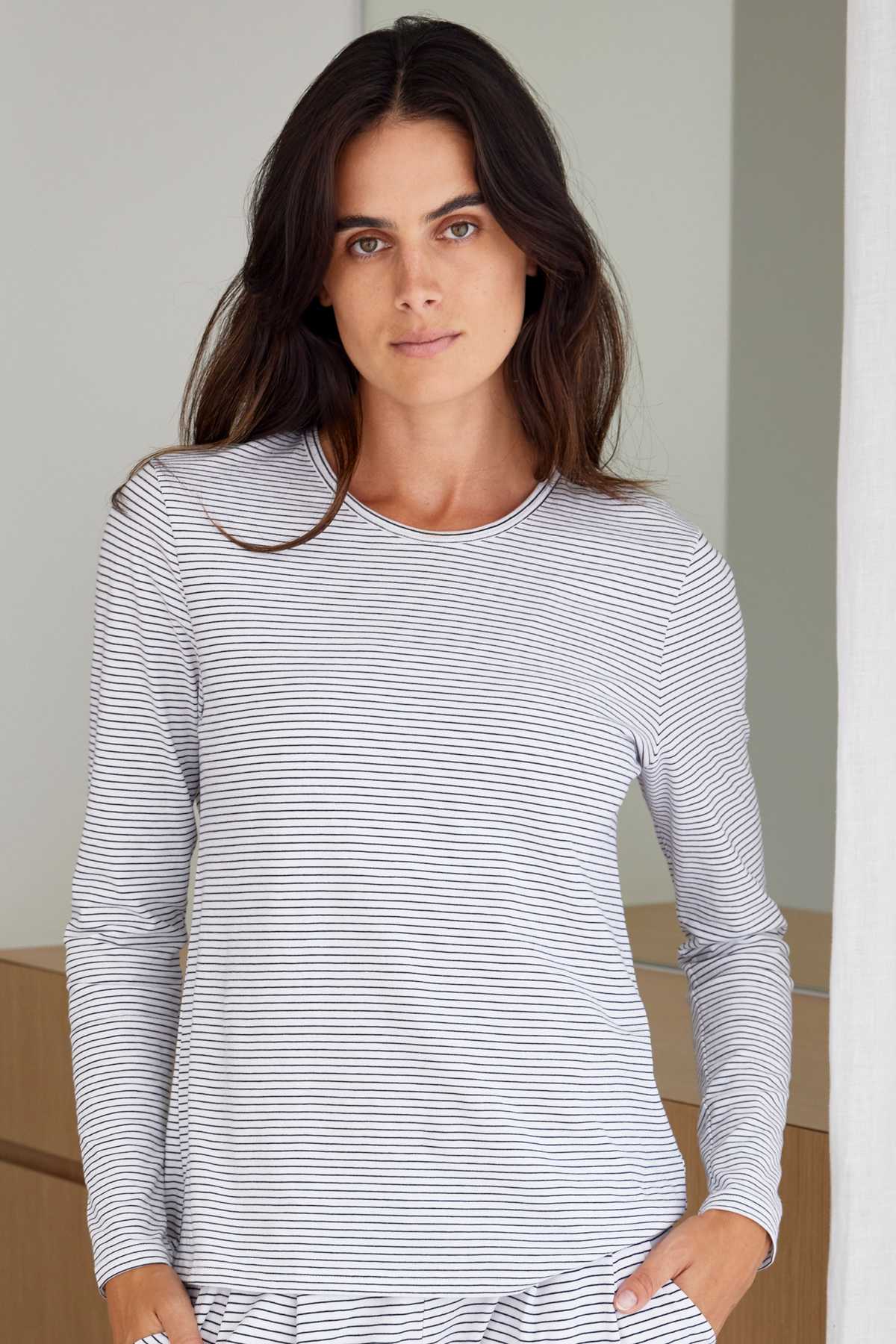 Shelf bra long sleeve top - Navy stripe