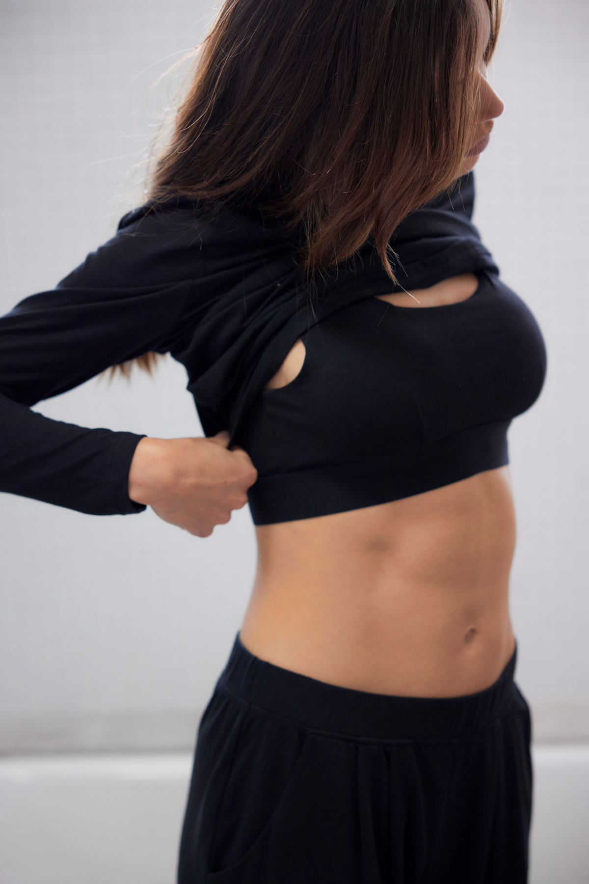 Shelf bra long sleeve top - Jet black