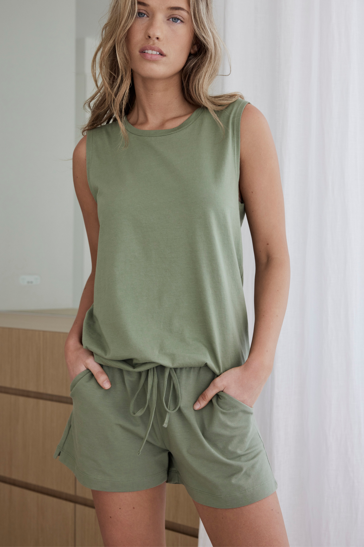 Drawstring shorts - Soft green