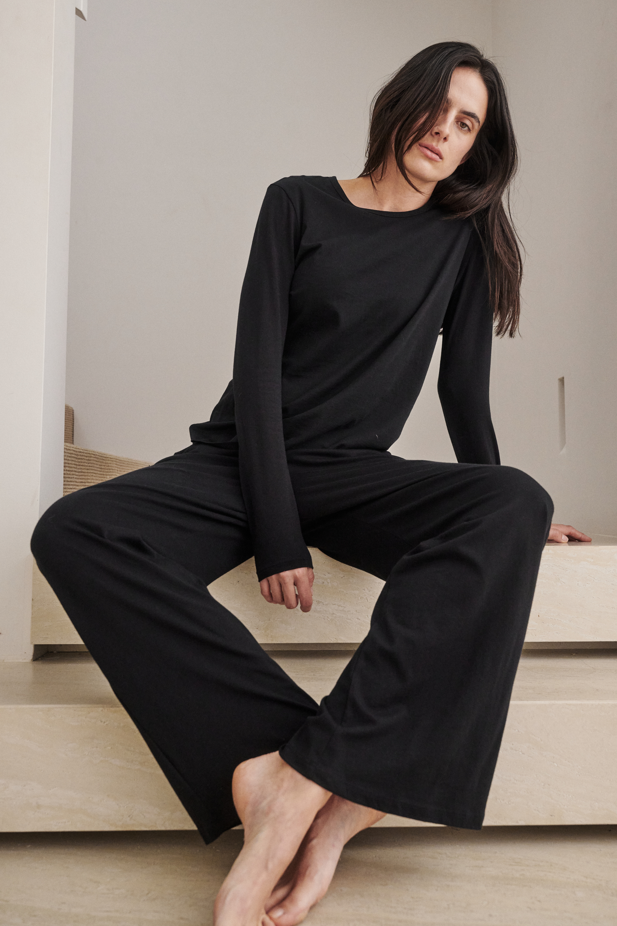 Shelf bra lounge PJ set - Jet black