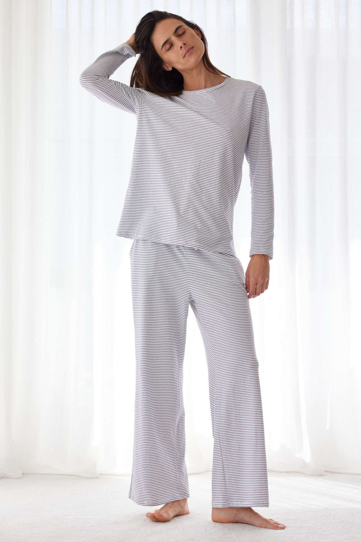 Long sleeve tee PJ set - Navy stripe