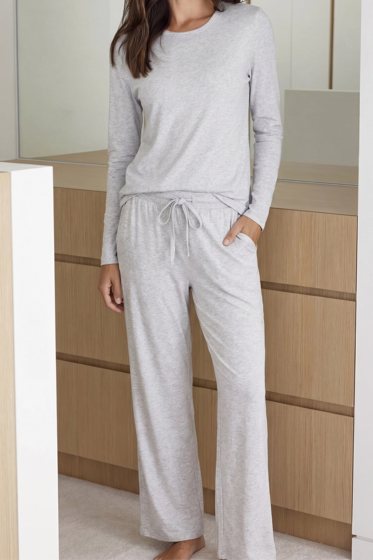 Shelf bra lounge PJ set - Cool grey marle