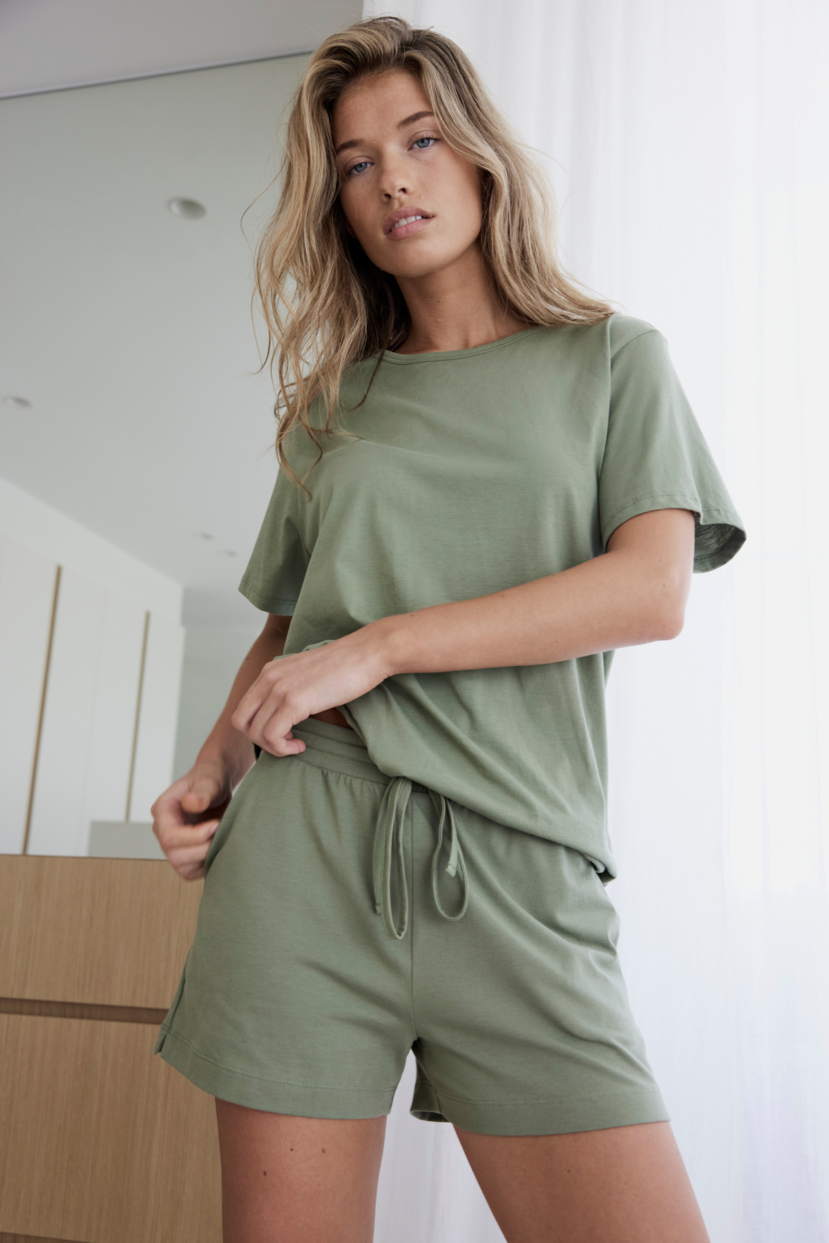 Drawstring shorts - Soft green